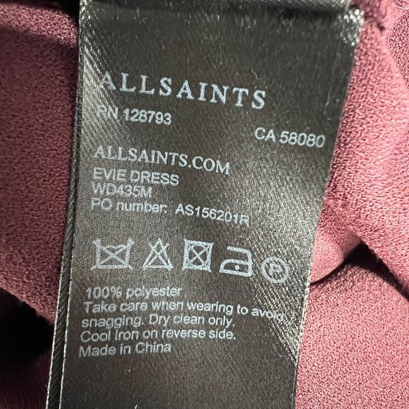 All Saints Evie Dress Women's Medium Simple Shift Mini in Burgundy Maroon with S - Picture 6 of 12
